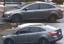 Police are seeking the public's help in identifying this vehicle of interest in connection with the shooting death of 18-year-old Alex Tobin of Omemee on February 18, 2020. The Grey Ford Focus was last seen westbound on Highway 7 in Omemee shortly after the shooting at 1 p.m. (Supplied photos)