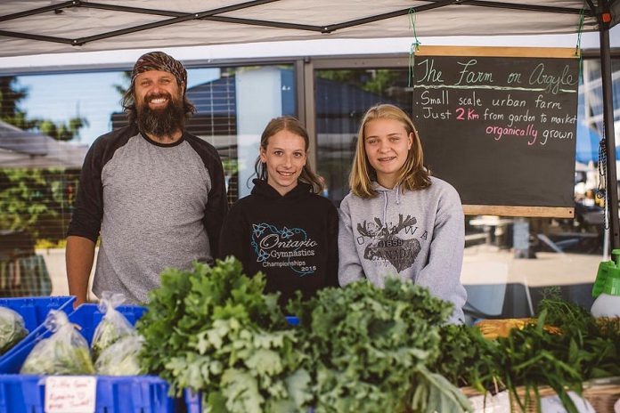 The Farm on Argyle, a family-oriented urban micro farm located just 2.5 kilometres from downtown Peterborough, at the former summer location of the Peterborough Regional Farmers' Market at AON Citi Centre courtyard at Charlotte and Aylmer Streets. The Peterborough Regional Farmers' Network board of directors has announced the summer market will be moving to the newly renovated Peterborough Square courtyard on Charlotte Street between Water and George effective May 2020. Between 80 and 100 vendor stalls will be accommodated at the new courtyard location. (Photo: Jenn Austin-Driver)