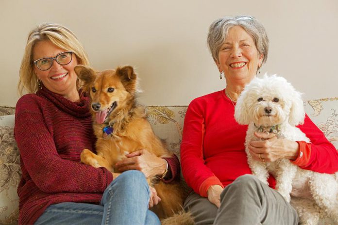 Shelley Barrie with her rescue dog Aube and Gail Lockington with Sammy. The two women (and their dogs) have pledged $25,000 to the Peterborough Humane Society's campaign to build its new animal care centre. (Photo courtesy of Peterborough Humane Society)