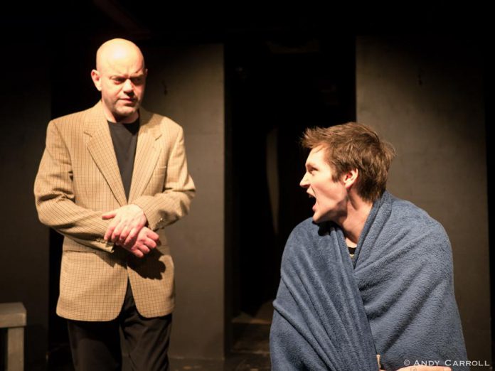 'Equus" is based on the true story of a 17-year-old boy who blinded six horses in Suffolk, England. In The Theatre on King production, psychiatrist Dr. Martin Dysart (Dan Smith) attempts to treat Alan Strang (Conner Clarkin), who has a pathological religious fascination with horses. (Photo: Andy Carroll)