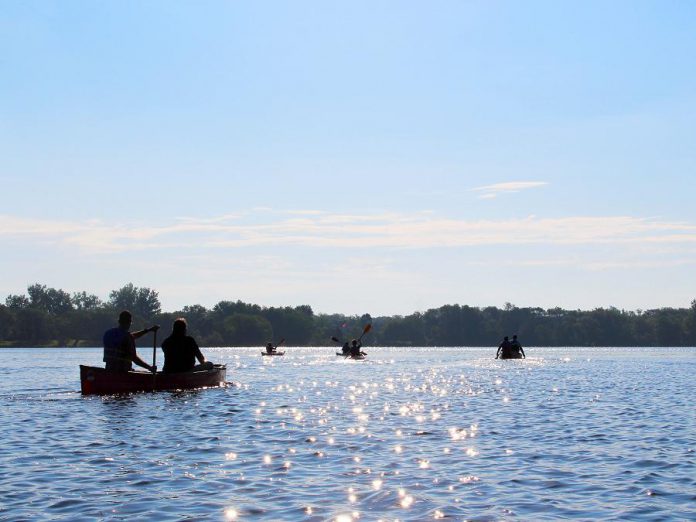 Paddlers enjoy Little Lake in Peterborough on National Canoe Day on June 26, 2019. The Otonabee River, which flows in and out of Little Lake, is the source of all municipal drinking water in the City of Peterborough. "Otonabee" in Anishnaabemowin means “the river that beats like a drum.” All of the water that falls in the City of Peterborough eventually flows into the Otonabee River. Among other things, GreenUP's new portable H2O To Go kits will teach children the importance of protecting and conserving water. (Photo: GreenUP)