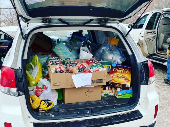 Beginning at 9 a.m. on March 23, 2020, volunteers drove around Peterborough to collect donated food items and deliver them to Kawartha Food Share's warehouse. (Photo: Kawartha Food Share)