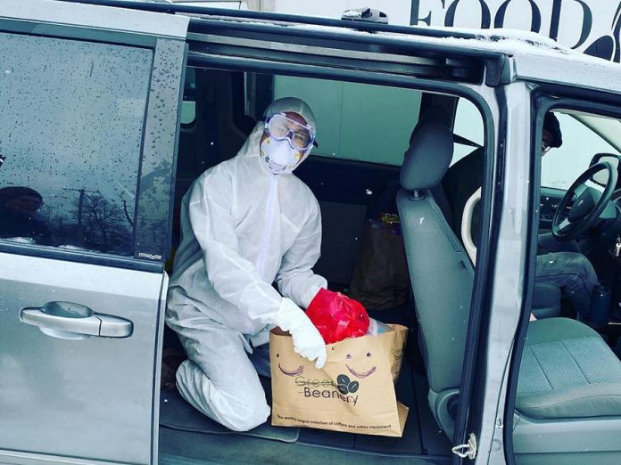 In accordance with social distancing directives, the volunteers were in their own vehicles and had no face-to-face contact with people who leave bags on their front porch. (Photo: Kawartha Food Share)