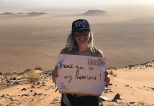 Linz Hunt of Royal LePage Frank Real Estate in Peterborough in the Sahara Desert in November 2019, when she trekked 100 kilometres along with 120 Royal LePage professionals to raise funds for women's shelters and and domestic violence prevention and education programs across Canada. Hunt raised $17,820 in support of YWCA Crossroads Shelter. (Supplied photo)