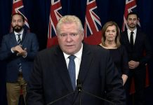 On March 31, 2020, Premier Doug Ford announced that publicly funded schools in Ontario would remain closed at least until May 4th. (Live stream screenshot)