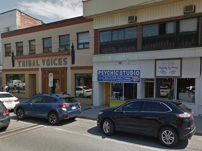 On March 9, 2020, Peterborough police raided illegal cannabis dispensary The Medicine Box (with signage that identifies the store as "Psychic Studio") at 181 Charlotte Street in downtown Peterborough. (Photo: Google Maps)