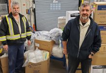 A large donation of personal protective equipment, clothing, sanitizer and soap, and disinfectant cleaners collected from multiple departments at Trent University was delivered to Peterborough Regional Health Centre on March 24, 2020. (Photo: Peterborough Regional Health Centre / Twitter)