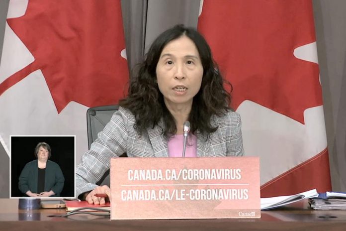 Canada's chief public health officer Dr. Theresa Tam providing an update on the federal government's COVID-19 modelling projections at a technical briefing on April 28, 2020. (Screenshot / CPAC)