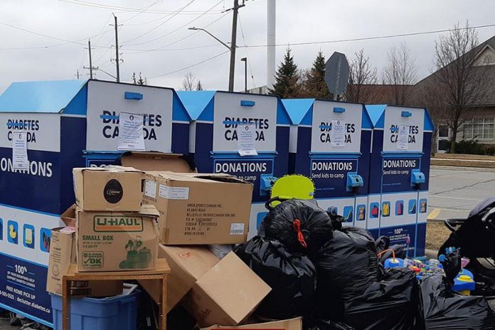 Charities such as Diabetes Canada and Goodwill normally rely on clothing and textiles donations as a major source of revenue. However, with the charities closed during the COVID-19 pandemic, they have no workers available to pick up and process the donations. (Photo: Diabetes Canada)