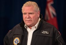 Ontario Premier Doug Ford responds to a question during his daily update regarding COVID-19 at Queen's Park in Toronto on April 25, 2020. (Photo: Tijana Martin / The Canadian Press)