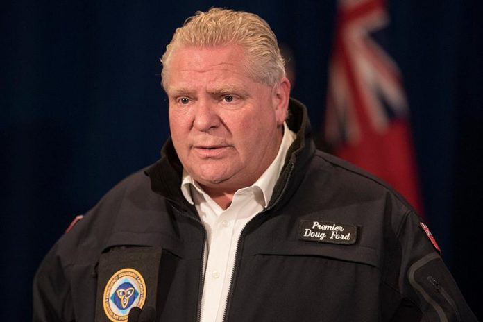 Ontario Premier Doug Ford responds to a question during his daily update regarding COVID-19 at Queen's Park in Toronto on April 25, 2020. (Photo: Tijana Martin / The Canadian Press)