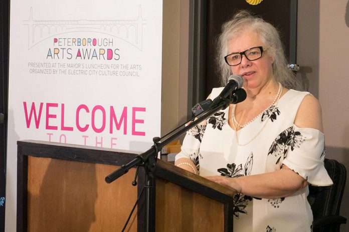 Su Ditta, executive director of Electric City Culture Council (EC3), at the 2019 Peterborough Arts Awards. She wants EC3 to be at the table with the City of Peterborough when emergency relief money comes from the province, so that the significant economic and social impact of the arts is considered when it comes time to distribute relief money.  (Photo: EC3)