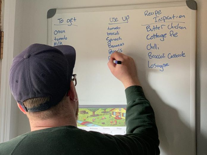 Tyler Scott, Chef at Rare restaurant in downtown Peterborough, uses a whiteboard for better grocery and menu planning during the COVID-19 pandemic. (Photo courtesy of Tyler Scott)
