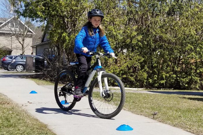 A young rider practices some skills. During the COVID-19 pandemic, Peterborough Moves is offering online resources to help riders develop skills. (Photo: GreenUP)