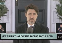 Prime Minister Justin Trudeau announces expanded eligibility for the Canadian Emergency Response Benefit on April 15, 2020. (Photo: CPAC)
