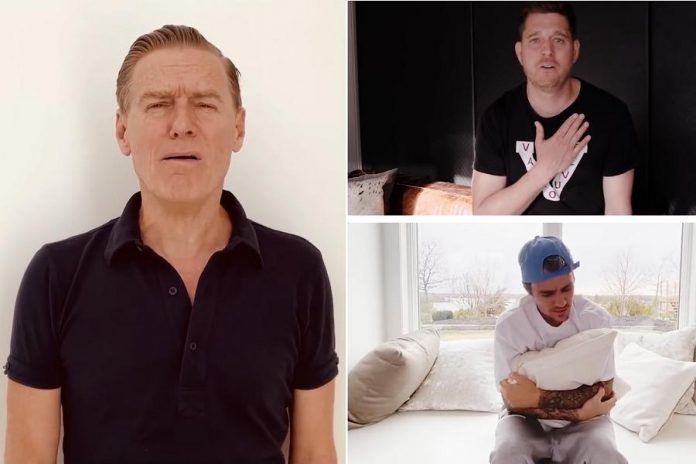 Bryan Adams, Michael Bublé, and Justin Bieber are three of the 25 Canadian musicians who perform the late Bill Withers' iconic 1972 hit song "Lean on Me" to raise funds for The Canadian Red Cross to fight COVID-19 in Canada. (Screenshot)