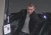 This man is wanted by the Kawartha Lakes Police Service in connection with in a stolen vehicle investigation in Lindsay. He was on video surveillance at a gas station in Cobourg on March 31, 2020, where he stole gasoline. (Police-supplied photo)