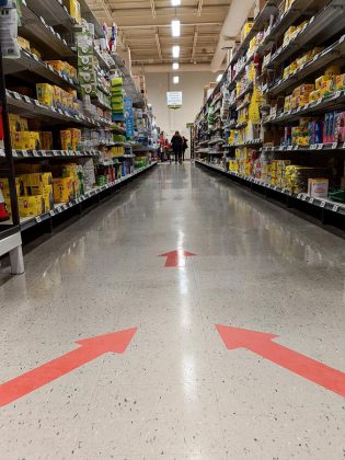 Peterborough residents are used to one-way streets, so one-way grocery store aisles shouldn't be a challenge.  The one-way aisles are intended to help keep customers a safe distance apart while they are shopping. (Photo: Bruce Head / kawarthaNOW.com)