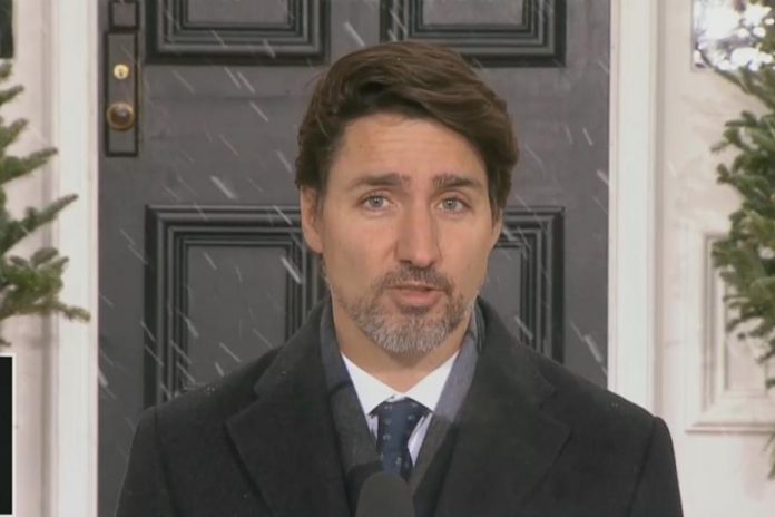 Prime Minister Justin Trudeau addressing Canadians on April 8, 2020 about the projections of between 11,000 to 22,000 deaths in Canada from the COVID-19 pandemic by summer 2020. (Photo: CPAC)