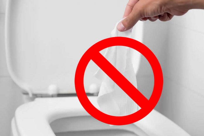 Do not flush sanitary wipes, even if they claim to be flushable, down your toilet. Flushing anything other than human waste and toilet paper can create blockages in the pipes leaving your home or the sewage system, resulting in backups and floods. Instead, bag the used items into a sealed bag and properly disposed of the bag in your garbage.