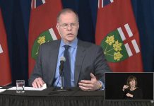 Dr. Steini Brown, dean of the University of Toronto's public health department, releases new modelling projections for the province on April 20, 2020. (Photo: Premier of Ontario / YouTube)