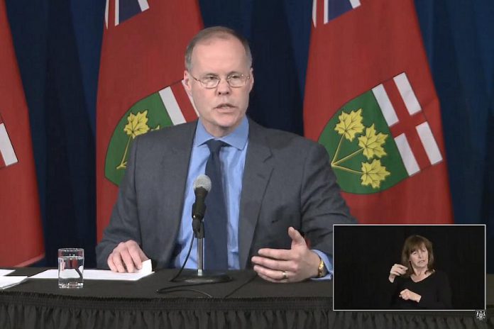 Dr. Steini Brown, dean of the University of Toronto's public health department, releases new modelling projections for the province on April 20, 2020. (Photo: Premier of Ontario / YouTube)