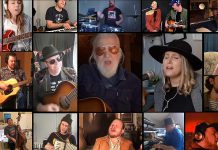 Peterborough-area musicians performing Blue Rodeo's "Lost Together" in the #TogetherAtHome video include Greg Keelor, Melissa Payne, James McKenty, Greg Keelor, Jimmy Bowskill, Emily Burgess, Beau Dixon, Josh Fewings, Rick Fines, Rob Foreman, Matt Greco, Natalie Hughes, Dylan Ireland, Kellie McKenty, Shai Peer, Benj Rowland, Paper Shakers, Kate Suhr, Ryan Weber, Sam Weber, and Maureen Adamson. (Screenshot)
