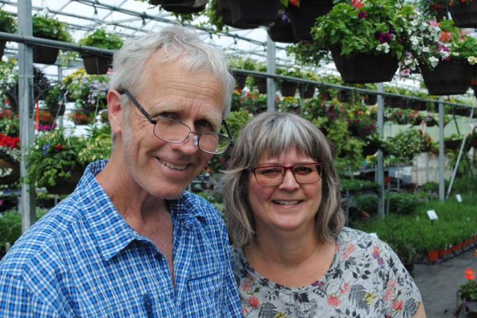 Peter Green, co-owner of The Greenhouse on the River in Douro-Dummer, with Brenda Ibey, owner of The Avant-Garden Shop in Peterborough. Peter and Brenda are two of the original members who started the Peterborough and Area Garden Route, of which The Greenhouse on the River was a destination. (Photo: Clayton Ibey)