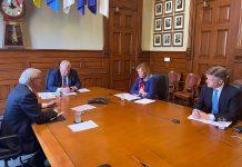 Ontario Premier Doug Ford on a teleconference with cottage country mayors on May 6, 2020. (Photo: Office of the Premier)