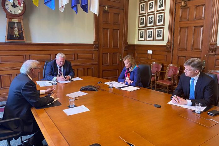 Ontario Premier Doug Ford on a teleconference with cottage country mayors on May 6, 2020. (Photo: Office of the Premier)
