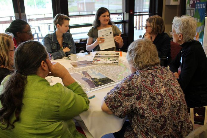 In 2019, residents and professionals gathered at a design workshop to re-imagine public spaces in the Downtown Jackson Creek neighbourhood in Peterborough. Due to the COVID-19 pandemic,  NeighbourPLAN will be engaging residents of the Talwood community during June through a series of virtual mini design workshops. Any professionals working in the built environment and public health disciplines are also invited to share their expertise. (Photo: GreenUP)