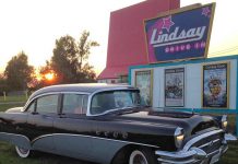 The Lindsay Drive-In is reopening for the 2020 season on May 31, 2020, with government-mandated restrictions in place due to the COVID-19 pandemic. Pictured is a 1955 Buick Super owned by David Vahey of Omemee at the Lindsay Drive-In in 2017. Drive-in theatres, which were at the height of their popularity in the late 1950s, have experienced a resurgence in popularity during the pandemic, as they provide a shared social experience that still allows people to maintain physical distancing. (Photo: Lindsay Drive-In / Facebook)