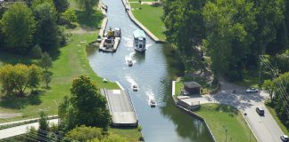The Maria Street Swing Bridge is located at Lock 20 between Armour Road and Ashburnham Drive in Peterborough's East City.