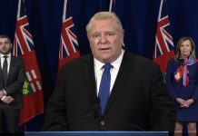 Ontario Premier Doug Ford wants to see COVID-19 testing expanded in Ontario. He made the comments at a media briefing on May 21, 2020 at Queen's Park attended by colleges and universities minister Ross Romano and health minister Christine Elliott. (Screenshot / CPAC)