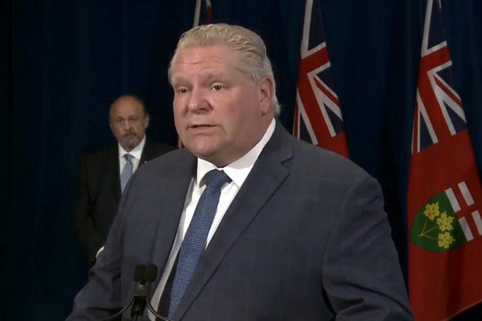 Ontario Premier Doug Ford responds to a reporter's question at a media briefing on May 5, 2020. (Screenshot / CPAC)