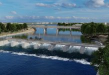 A rendition of the reconstructed Scotts Mills Dam at Lock 19 on the Trent-Severn Waterway in Peterborough. Construction resumes on the dam in May 2020 which, once completed, will include a pedestrian walkway. (Graphic: Parks Canada)