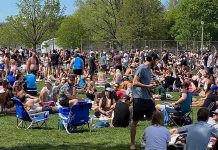 Recent increases in the number of positive COVID-19 cases in Ontario and this large group gathering at Trinity Bellwoods Park in Toronto on May 24, 2020 has prompted the Ontario government to extend all emergency orders, including the five-person restriction on social gatherings, until June 9, 2020. (Photo: Dr. Eileen de Villa / Twitter)
