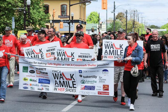 The 2019 Walk a Mile in Her Shoes event in Peterborough raised $103,028 for the YWCA Crossroads Shelter. On May 1, 2020, YWCA Peterborough Haliburton announced it is ending the event after 11 years. (Photo: YWCA Peterborough Haliburton / Facebook)