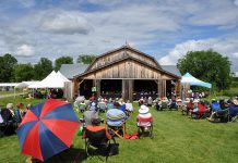 Westben's popular Concerts at The Barn series in Campbellford takes place in a 400-seat timber-frame barn with seating space for around one hundred people on lawn chairs in the meadow. (Photo: Westben)