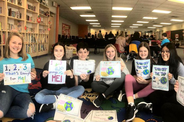 Before schools were closed due to the COVID-19 pandemic, the Monsignor O'Donaghue school communication focus group shared their hand-made water conservation posters. From left to right: Ella Doris, Erin Livings, John Velasquez, Mija Kavcic-Crowhurst, Sara McMahon, and Meline Dole. (Photo: GreenUP)