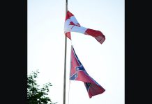 A home in Lakefield is flying a Confederate flag along with the Canadian flag. Peterborough resident Mark L. Craighead objects to the display of the flag as a symbol of hate that has no place in society. (Photo courtesy of Mark L. Craighead)