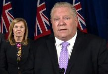 Ontario Premier Doug Ford with health minister Christine Elliott at a media briefing at Queen's Park on June 1, 2020. The stage of emergency in Ontario, which is set to expire on June 2nd, will be extended until June 30th. (Screenshot / CPAC)