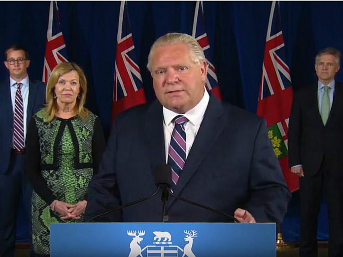 Ontario Premier Doug Ford expresses his frustration with farmers in Windsor-Essex during a media conference at Queen's Park on June 22, 2020. Despite the efforts of health officials to conduct proactive testing on farms, the number of COVID-19 cases among farm workers continues to rise, leaving Windsor-Essex the only region of Ontario that remains in stage one of Ontario's reopening. (Screenshot / CPAC)