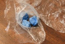 Blue heroin — heroin mixed with fentanyl — seized by Peterborough police in 2019. According to Canada's chief medical officer of health, street drugs across Canada have been increasingly laced with fentanyl during the COVID-19 pandemic, resulting in a dramatic increase in overdose deaths. Fentanyl is a synthetic opiod that is more potent than heroin and can cause a toxic buildup and lead to overdose faster and in lower doses. (Photo: Peterborough Police Service)