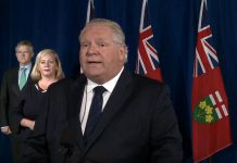 Ontario Premier Doug Ford at a media conference in Queen's Park on June 15, 2020 to announce that seven more Ontario regions are moveing into stage two of province's reopening as of June 19, 2020. (Screenshot / Premier's Office YouTube channel)
