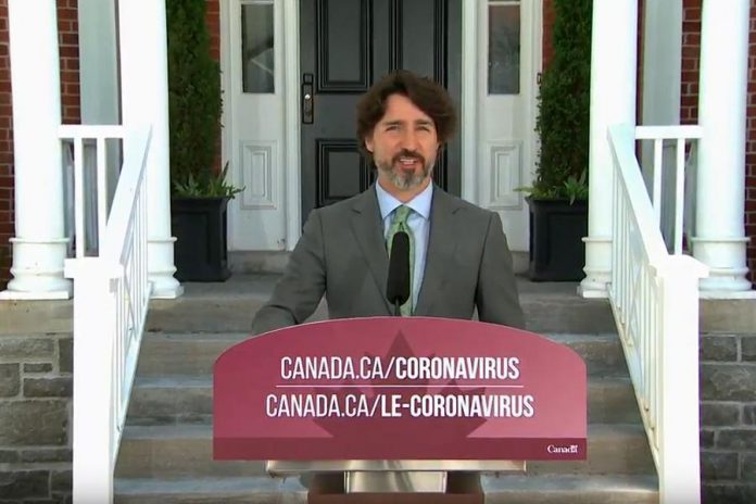 Prime Minister Justin Trudeau outside of his home in Ottawa on June 15, 2020. Trudeau announced that federal government will be extending Canada Emergency Response Benefit, with details to be provided later in the week. (Screenshot / CPAC)