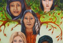 A detail from "We Are... We Can... We Will..." by artist Miriam Terry, which cannabis retailer Medicine Wheel Natural Healing is raffling off to raise funds for Alderville Women's Shelter in honour of missing and murdered indigenous women. Medicine Wheel owner and Alderville First Nation member Rob Stevenson will match all funds raised from the raffle. Medicine Wheel celebrates its third anniverary on June 20, 2020, the day before National Indigenous Peoples Day. (Photo courtesy of Medicine Wheel)