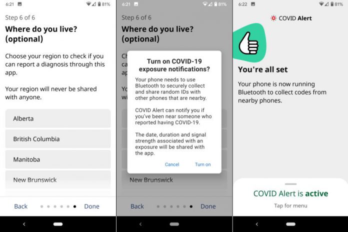 The app will ask you your province of residence and will ask for permission to turn on the Bluetooth-based exposure notification technology already baked into your phone through a joint effort of Google and Apple.  Once you have enabled the exposure notifications, you are done.  You will only need to open the app again if it notifies you that you've been exposed, or if you have tested positive for COVID-19 and you want to let the app know this. (Screenshots from Android version)