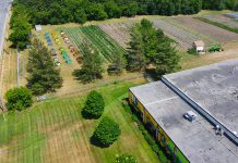 A recent aerial image of Edwin Binney's Community Garden, located at Crayola Canada's office in Lindsay. United Way for the City of Kawartha Lakes (UWCKL) has announced the garden has already produced more than 1,000 pounds of food this summer for local organizations and food programs. (Photo: UWCKL volunteer Rhys Walden)