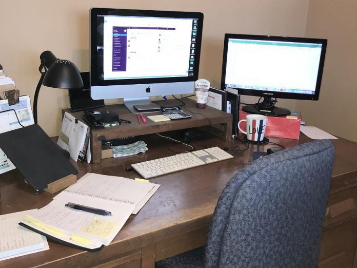 GreenUP finance manager Bev Bonner's home office. As employers look to embrace remote working long-term, they are turning attention to new staff policies and ergonomic work-from-home set-ups for employees. (Photo courtesy of Bev Bonner)